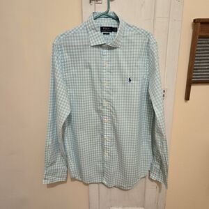 Polo Ralph Lauren green and white check button-down shirt Sz L (Slim)